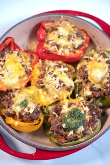 Closeup of Sausage Stuffed Peppers.