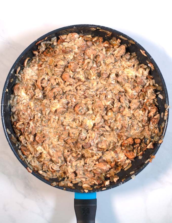 Creamy sausage-mushroom stuffing for the Sausage Stuffed Peppers.