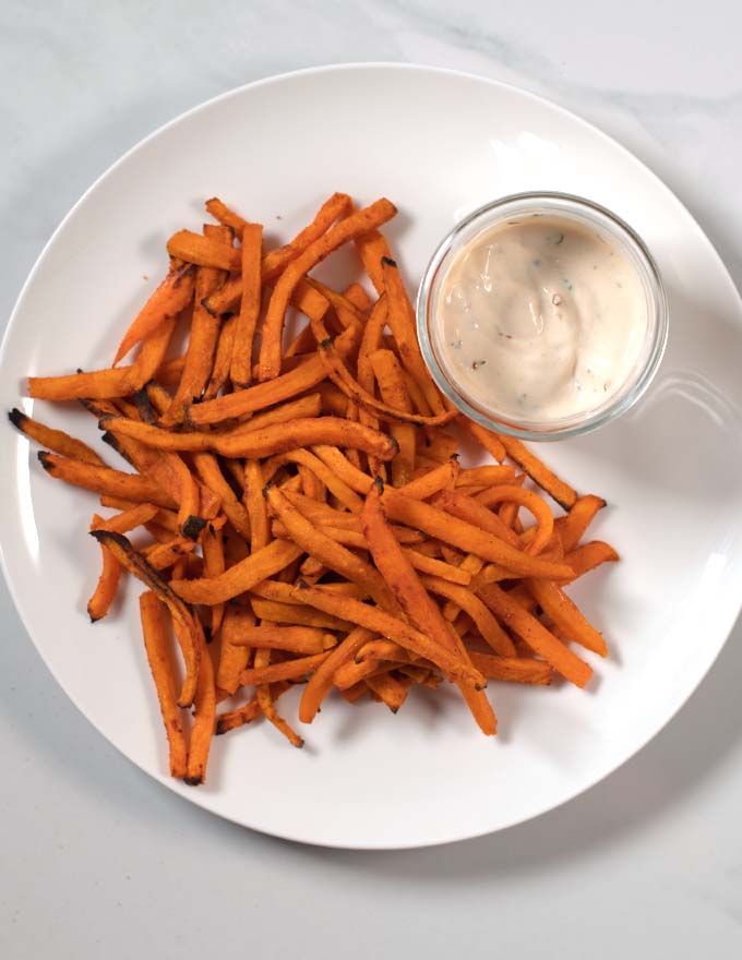A serving of crispy sweet potato fries.