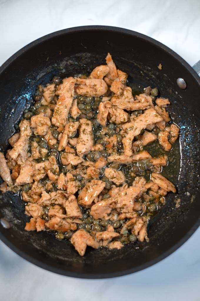 Closeup of Chicken in Lemon Caper Sauce.