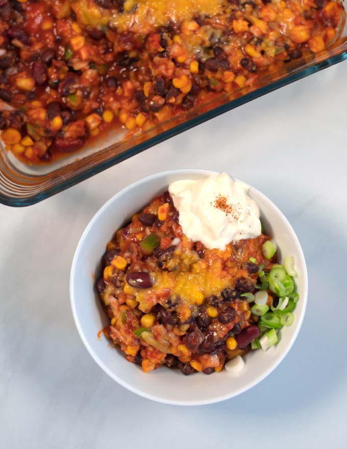 A serving of Mixed Bean Casserole.