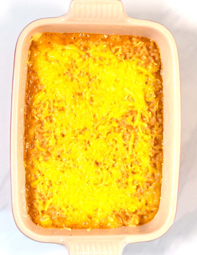 Ready bkaed BBQ Mac and Cheese.