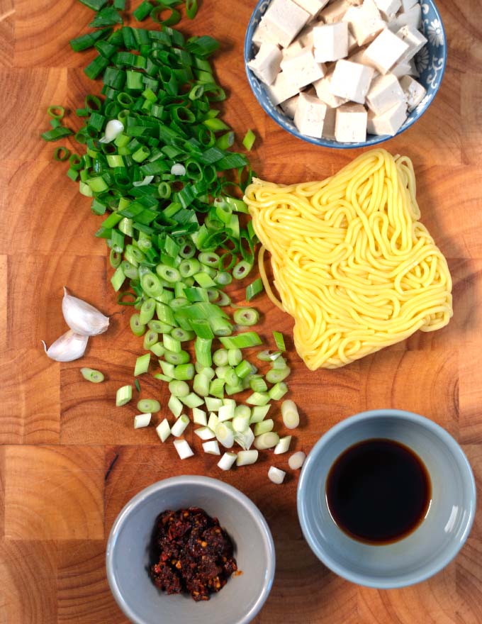 Ingredients needed for making Fried Rice Noodles are collected before preparation.