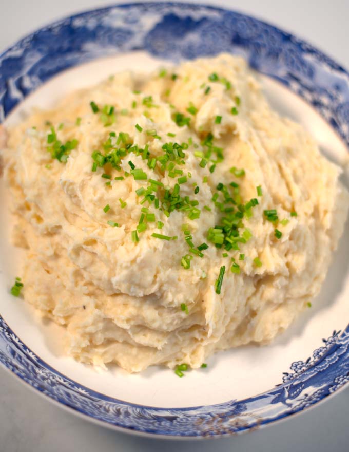 Fresh chives are used as garnish for Mashed Potatoes and Cauliflower