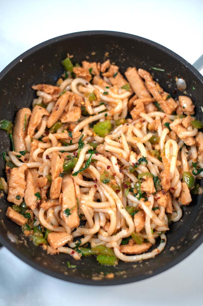Closeup on Spicy Thai Noodles.
