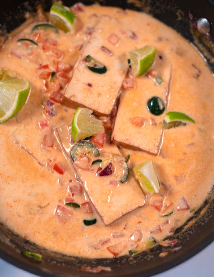 Extra lime is used to garnish Coconut Lime Tofu.