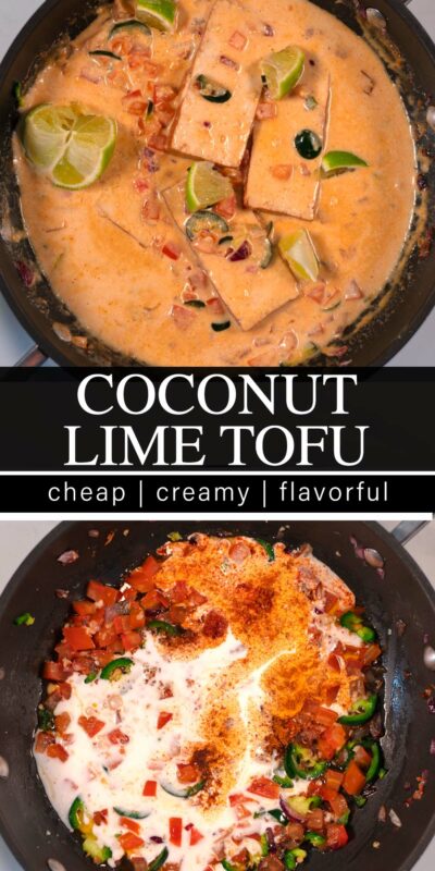 Collage of two photos of Coconut Lime Tofu with recipe title.