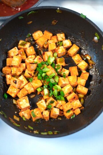 A serving of tofy with Filipino BBQ sauce.