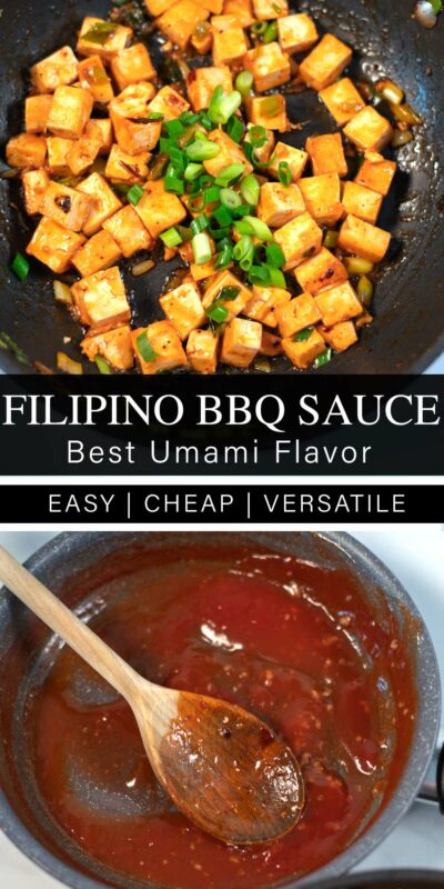 Collage of two photos showing Filipino Barbecue Sauce with recipe title text.