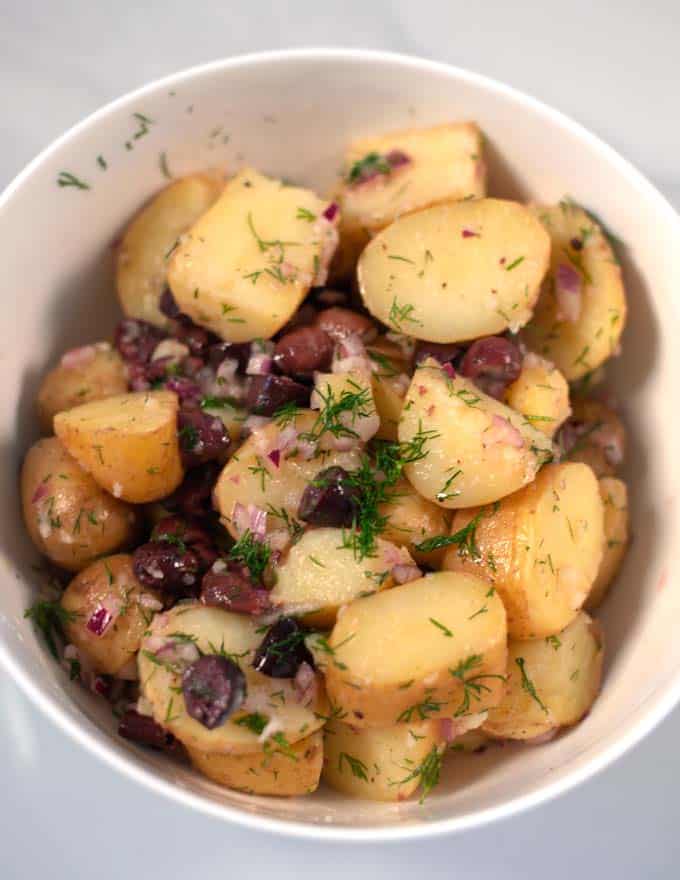 Closeup of Greek Lemon Potato Salad.