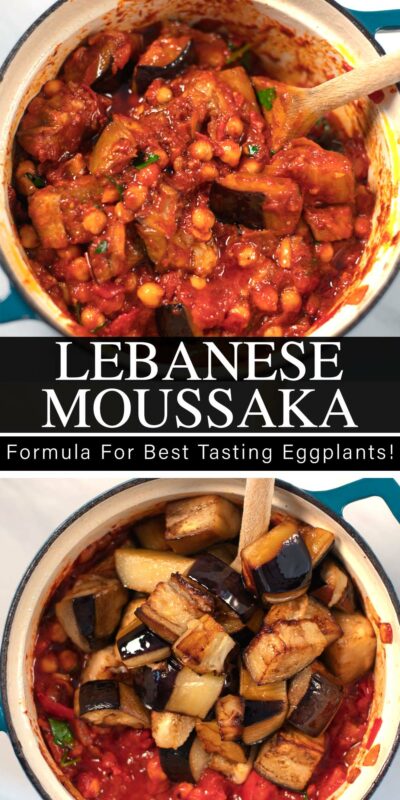 Collage of two photos showing Lebanese Moussaka with recipe title text.