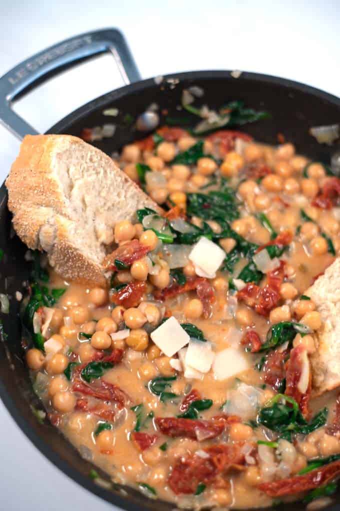 Closeup to ready Marry Me Chickpeas.