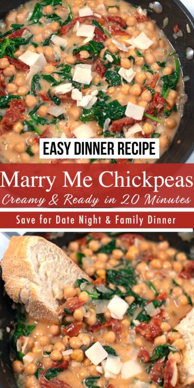 Collage of two photos of Marry Me Chickpeas with recipt title text.