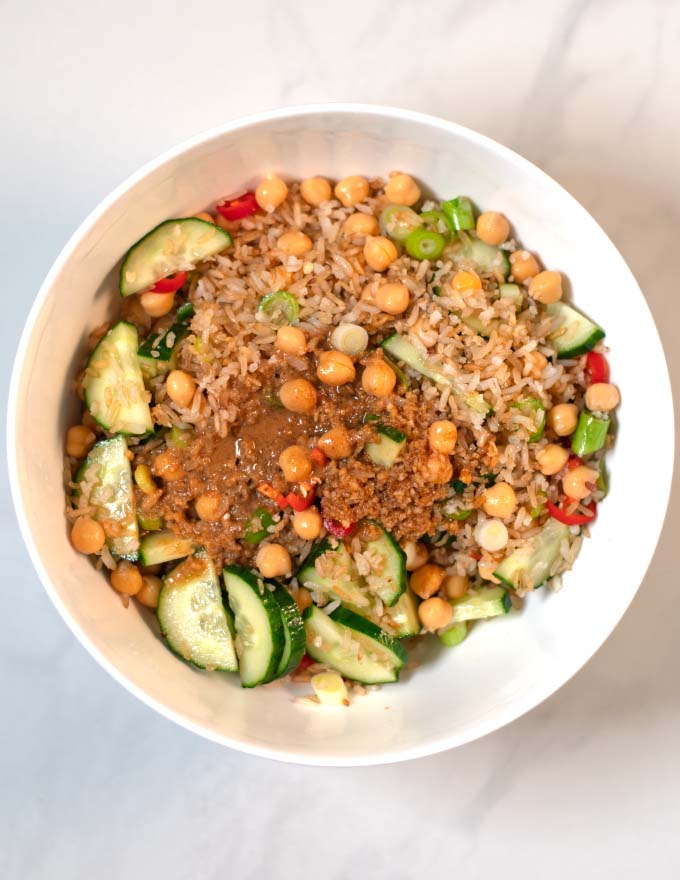 Top view of the Crispy Rice Salad.