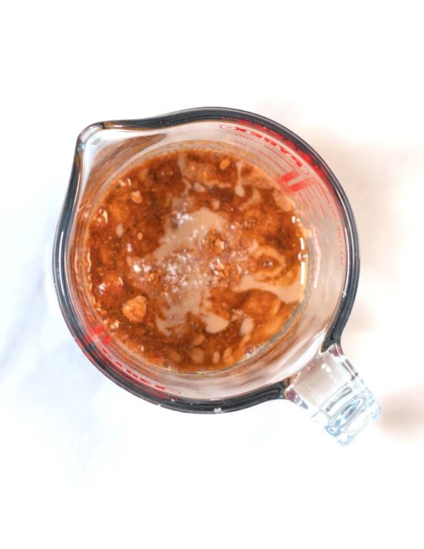 Ingredients for the Tahini dressing in a small mixing bowl.