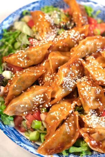 Crispy Dumplings on Salad.