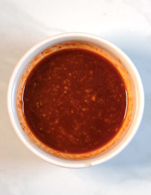 Sambal sauce in a small mixing bowl.