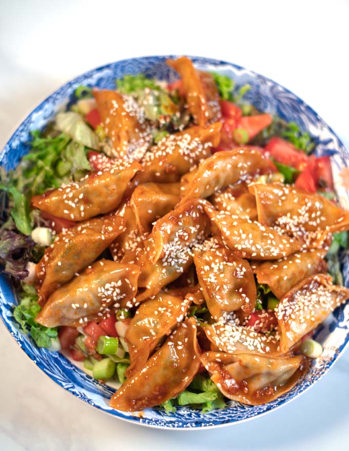 Semsame seeds are used as garnish for the Dumpling Salad.