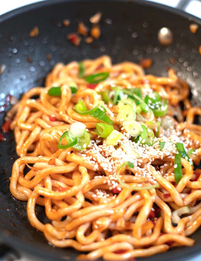 Closeup of a serving of noodles with Thai Seasoning Sauce.