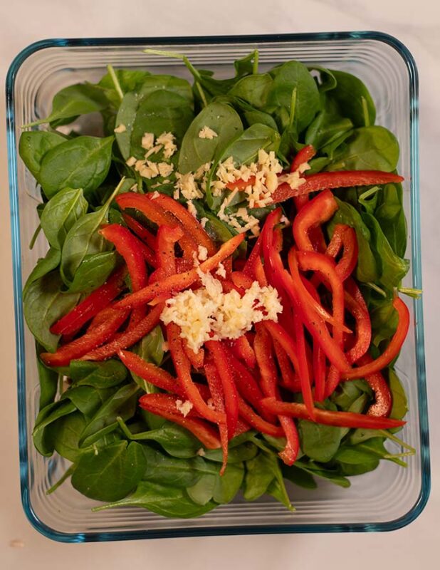 Garlic and ginger are used to season Dumpling Bake.