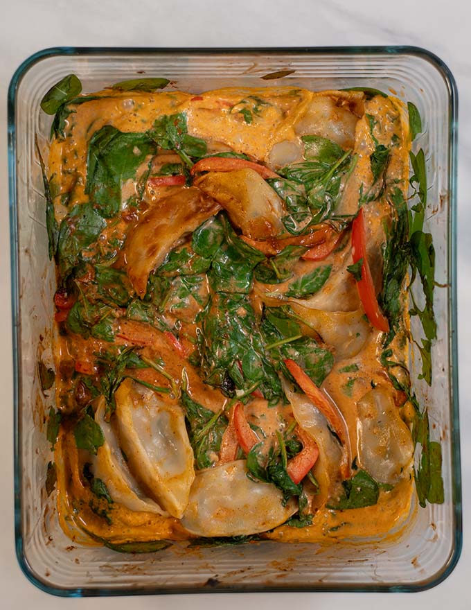 Ready Dumpling Bake in a baking dish.