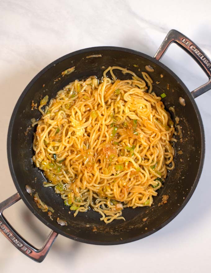 Ready Hibachi Noodles in a pan.