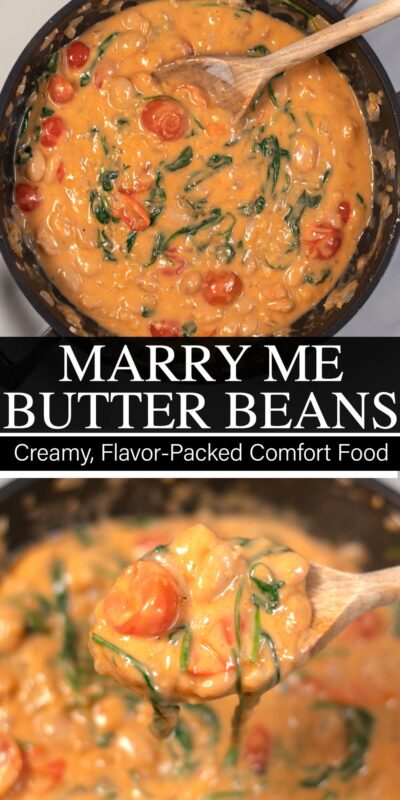 A collage of two photos of Marry Me Butter Beans with recipe title text.