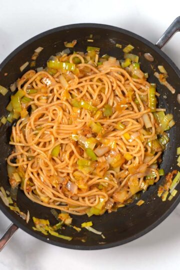 Mixed Miso Pasta in the frying pan.