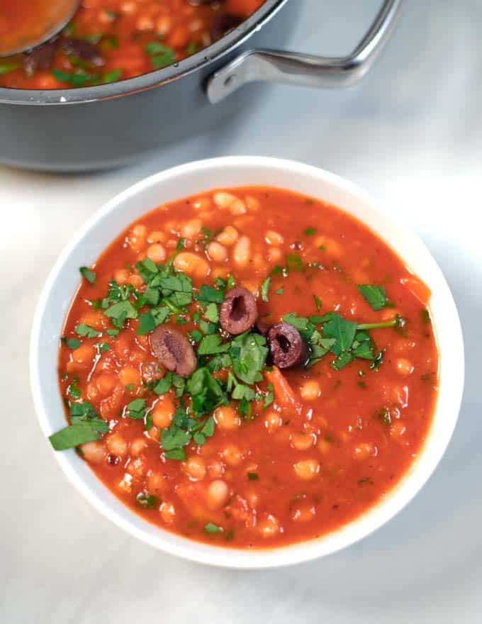 Closeup on a Fasolada serving.